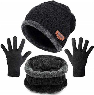 Atabz Boys Casual Cap Muffler, Gloves(black)