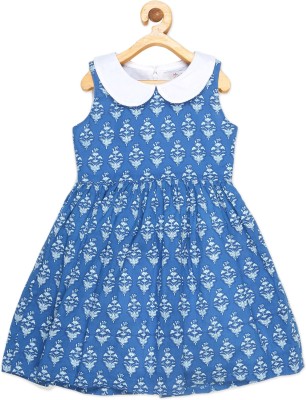 YOUNG BIRDS Indi Girls Midi/Knee Length Casual Dress(Blue, Sleeveless)