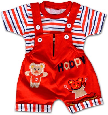 Ivy Dungaree For Baby Boys & Baby Girls Casual Applique Cotton Blend(Red, Pack of 1)