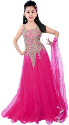 Manav fashion Maxi/Full Length Casual Dress(Pink, Sleeveless)