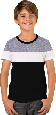 Luke and Lilly Boys Colorblock Cotton Blend T Shirt(Black, Pack of 1)