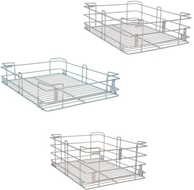 Bloo Basket Utensil Kitchen Rack Steel Stainless Steel Modular Kitchen Basket Accessories cabinets Multipurpose drawer Plain Wired(17 inch width * 20 inch depth) set of 3