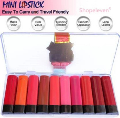 Shopeleven Moisturising Matte & Shiny Color Lipstick Pack Of 10(Multicolor, 15 g)