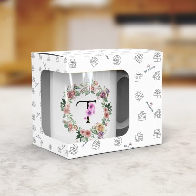 Gift Arcadia Letter T Flower Alphabet CoffeeMug | Best Gift for your Loved Once on their Special Day Ceramic Coffee Mug(330 ml)