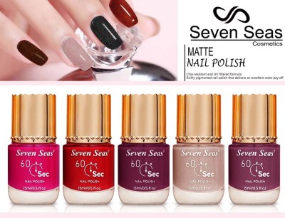 Seven Seas New velvet 60-sec Matte Finish Perfect Nail Polish Combo set 5 combo9(Pack of 5)