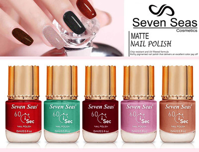 Seven Seas New velvet 60-sec Matte Finish Perfect Nail Polish Combo set 5 combo6(Pack of 5)