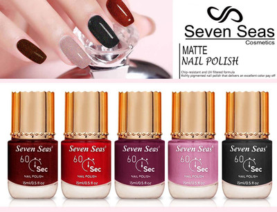 Seven Seas New velvet 60-sec Matte Finish Perfect Nail Polish Combo set 5 combo10(Pack of 5)