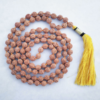 Ganga Creations 5 Mukhi Rudraksha Japa Mala for Pooja and Japa Rudraksha Mala 108 + 1 Beads Prayer Beads Mala 7.00 mm Wood Necklace