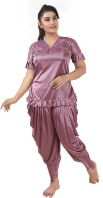 deepsales Women Solid Pink Night Suit Set