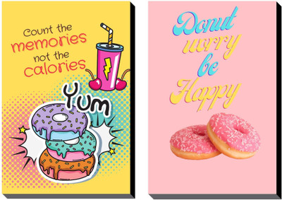 DecoDrama Kitchen Quotes (Donut Worry be Happy, Count The Memories not The Calories) Framed on MDF Board for Dining Table or Kitchen Digital Reprint 12 inch x 19 inch Painting(With Frame, Pack of 2)