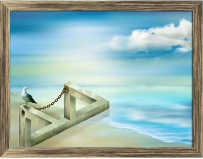 Artzfolio ArtzFolio Impossible Structure on the Seashore Tabletop Painting Antique Golden Frame 7.7inch x 6inch (19.5cms x 15.2cms) Digital Reprint 7 inch x 8.2 inch Painting(With Frame)