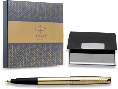 PARKER Frontier Gold Roller Ball pen with Parker cardholder Pen Gift Set(Blue)