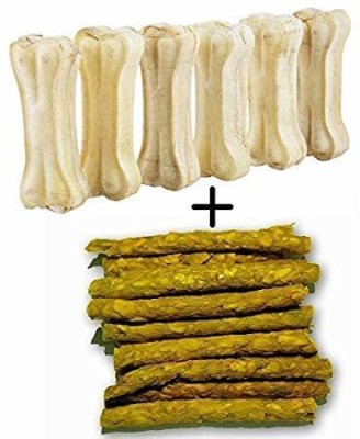 KOKIWOOWOO Pressed Dog Bone 3 inches-Pack of 6 Bones + Chicken Chew Sticks, 450 g Chicken Dog Treat(750 kg, Pack of 2)