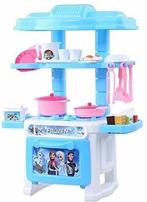 Muren Kitchen Set Cooking Toy Set for Girls 33 Pcs Cartoon Theme Portable Kitchenware Toy with Utensils & Accessories Kids Toys for Girls (Frozen II)