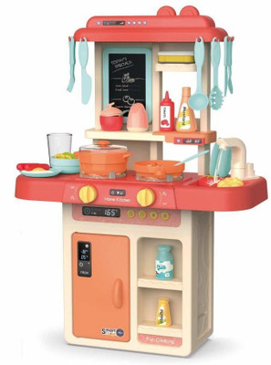 Jagrita Kids 36-Piece Kitchen Playset, with Realistic Lights & Sounds,Simulation of Spray, Play Sink with Running Water,Dessert Shelf Toy & Kitchen Accessories Set