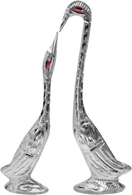 RAJASTHANI HAAT AND CRAFT Aluminum Metal Silver Plated Pair of Kissing Duck | Swan (Love Birds). Decorative feng Shui showpiece (6cm x 5cm) and (8cm x 5 cm) Decorative Showpiece  -  8 cm(Metal, Silver)