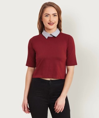 SMD Enterprise Casual Half Sleeve Solid Women Maroon Top