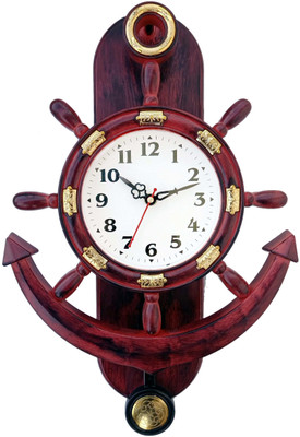 GrabBasket Analog 38 cm X 26 cm Wall Clock(Red, Black, With Glass, Pendulum)