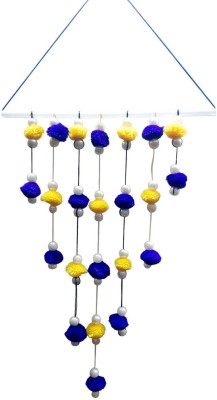 Ayan Creation Handmade Yellow & Blue Pom Pom Wall Hanging| Wind Chime | Wall Decor | Home Decoration | Door Hanging | Room Hanging (Pack of 1) (11 Inch)(Blue, Yellow)