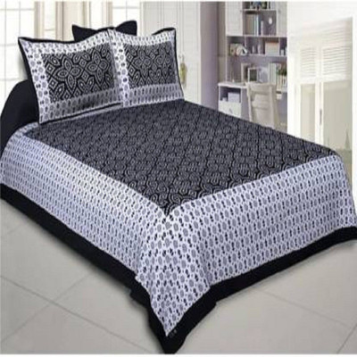 E ELMA 150 TC Cotton Double Printed Flat Bedsheet(Pack of 1, Black)
