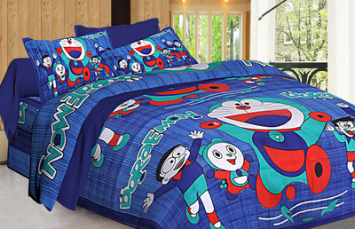 Hasthrachna Cotton Double Flat 144 TC Jaipuri Prints Bedsheet(Pack of 1, Blue)