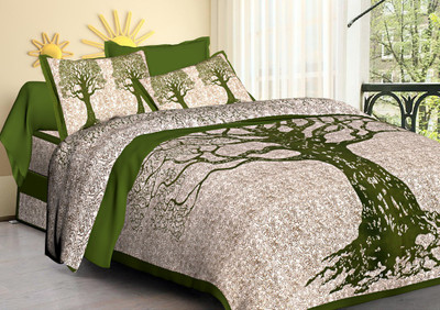 Hasthrachna 144 TC Cotton Double Jaipuri Prints Flat Bedsheet(Pack of 1, Green)