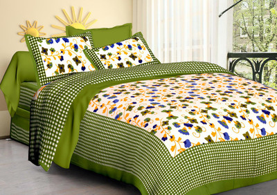 Hasthrachna 144 TC Cotton Double Jaipuri Prints Flat Bedsheet(Pack of 1, Green)