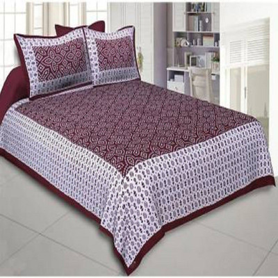 E ELMA Cotton Double Flat 150 TC Printed Bedsheet(Pack of 1, Maroon)