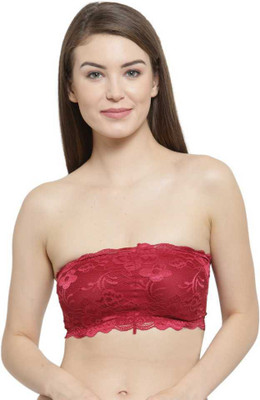 Olive Women Lace, Padded Tube Bra - Free Size - 3 Hook Back Women Bandeau/Tube Lightly Padded Bra(Maroon)