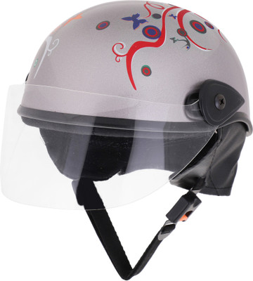 Sage Square Multi-Purpose Half Helmet Motorbike Helmet For Unisex Adult Motorsports Helmet(Silver Glossy Red Sticker)