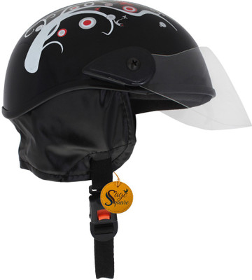 Sage Square Adjustable Junior Helmet Kids Child Safety & Comfort (3-12 Yrs) Black Glosy decal Motorbike Helmet(Black)