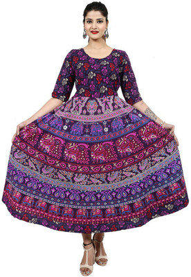 DHRUVI Women Printed Flared Kurta(Purple)