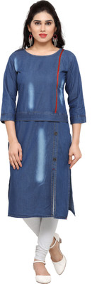 kvsfab Women Solid Straight Kurta(Blue)