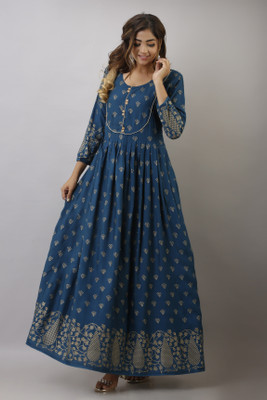 Surhi Women Printed Flared Kurta(Blue)