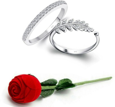 VIGHNAHARTA Happiness Love Combo Ring set With Scented Rose Box for Women and Girls Alloy Cubic Zirconia Rhodium Plated Ring Set