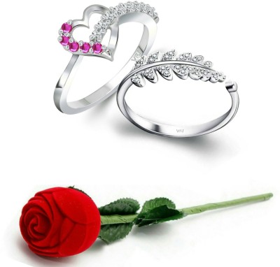 VIGHNAHARTA Happiness Love Combo Ring set With Scented Rose Box for Women and Girls Alloy Cubic Zirconia Rhodium Plated Ring Set