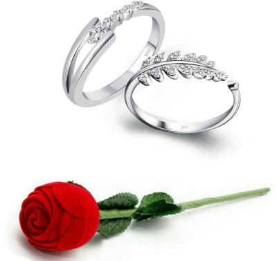 VIGHNAHARTA Happiness Love Combo Ring set With Scented Rose Box for Women and Girls Alloy Cubic Zirconia Rhodium Plated Ring Set