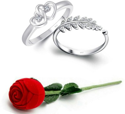 VIGHNAHARTA Happiness Love Combo Ring set With Scented Rose Box for Women and Girls Alloy Cubic Zirconia Rhodium Plated Ring Set