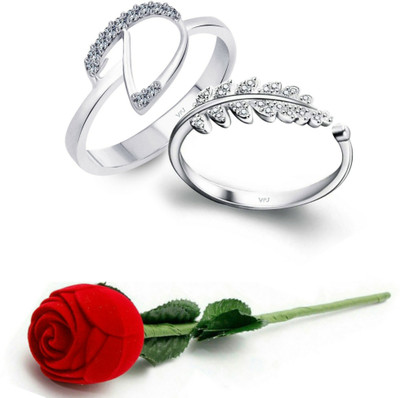 VIGHNAHARTA Happiness Love Combo Ring set With Scented Rose Box for Women and Girls Alloy Cubic Zirconia Rhodium Plated Ring Set