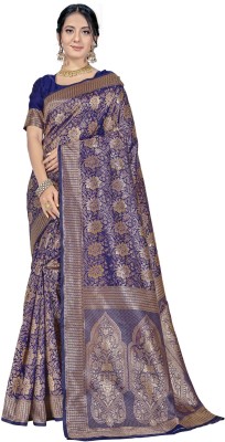 Sariya Woven Banarasi Silk Blend, Jacquard Saree(Dark Blue)