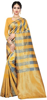 monoria Woven Patola Silk Blend Saree(Gold, Grey)