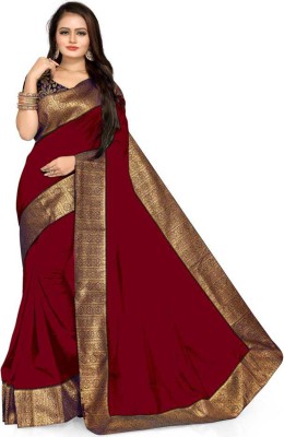 Saree Museum Solid Fashion Pure Silk, Poly Georgette Saree(Maroon, Blue)