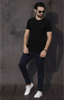FALCOFIT Self Design, Solid Men Round Neck Black T-Shirt