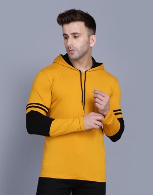 IESHNE LIFESTYLE Solid Men Hooded Neck Yellow T-Shirt