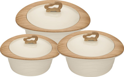 Trueware Fusion Serving Casserole Set of 3 1000 ml +1500 ml + 2000 ml - Brown,Wooden Finish Top Pack of 3 Thermoware Casserole Set(3250 ml)
