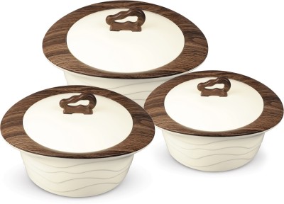 Trueware Fusion Serving Casserole Set of 3 1000 ml +1500 ml + 2000 ml - Brown,Wooden Finish Top Pack of 3 Thermoware Casserole Set(3250 ml)