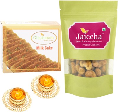 Ghasitaram Gifts Milk Cake and Protein Cashews with T-lites Combo(350 g)