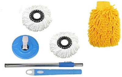 KITCHEN INDIA Mop Stick - Mop Stick Rod With Free 2Pcs Micro Fiber Refill Wipes And Dusting Gloves Cleaning Wipe, Mop Refill, Glove