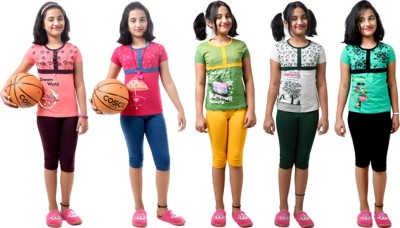 DSP Trends Girls Casual T-shirt Three Fourth Pant(T.GREY,RANI PINK,FOREST GREEN,SUMMER GREEN,CORAL)