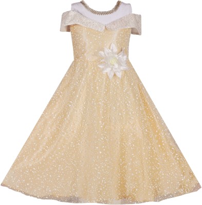 My Lil Princess Girls Maxi/Full Length Party Dress(Beige, Fashion Sleeve)